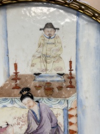 A Chinese famille rose 'poem' plaque mounted as a gu&eacute;ridon, 19th C.