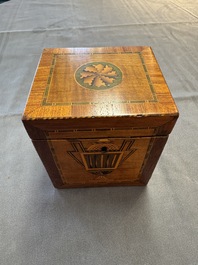 A group of six wooden tea caddies with inlaid decoration, The Netherlands, 18th C.