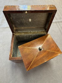 A group of six wooden tea caddies with inlaid decoration, The Netherlands, 18th C.