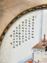 A Chinese famille rose 'poem' plaque mounted as a gu&eacute;ridon, 19th C.