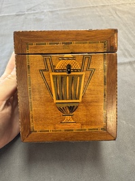 A group of six wooden tea caddies with inlaid decoration, The Netherlands, 18th C.