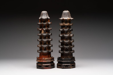 A pair of Chinese soapstone pagodas, 19/20th C.