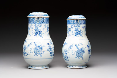 Two Chinese blue and white jugs and cover with floral design, Yongzheng/Qianlong