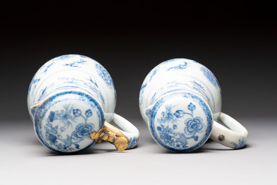 Two Chinese blue and white jugs and cover with floral design, Yongzheng/Qianlong