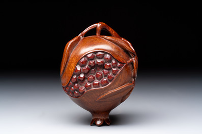 12 various Chinese carved huali and hongmu fruit-form covered boxes, 20th C.