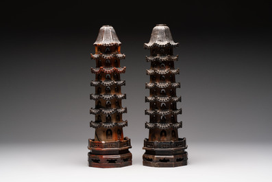 A pair of Chinese soapstone pagodas, 19/20th C.