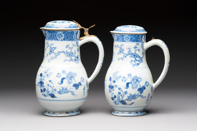 Two Chinese blue and white jugs and cover with floral design, Yongzheng/Qianlong