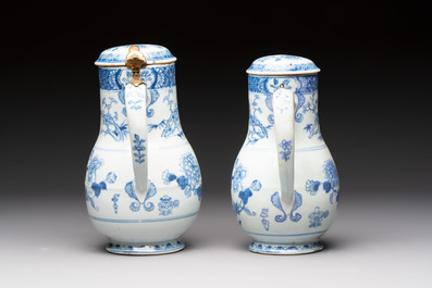 Two Chinese blue and white jugs and cover with floral design, Yongzheng/Qianlong