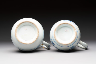 Two Chinese blue and white jugs and cover with floral design, Yongzheng/Qianlong