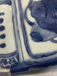 A Chinese blue and white 'Kraak' dish and a plate with deer and birds, Wanli