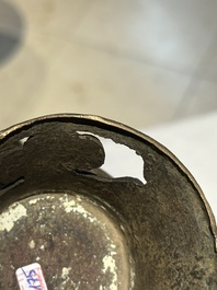 A Chinese bronze 'gu' vase and a bronze covered ewer for the Islamic market, Ming