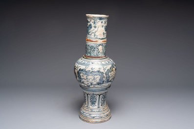 A large Annamese or Vietnamese blue and white inscribed two-piece altar vase, 16th C.