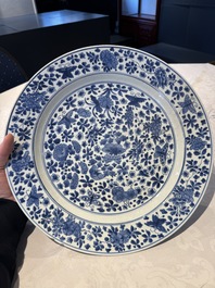 A pair of Chinese blue and white dishes with floral design, Chenghua mark, Kangxi