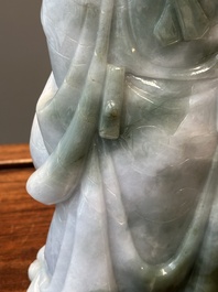 A Chinese celadon and white jade figure of Lu Xing, 20th C.