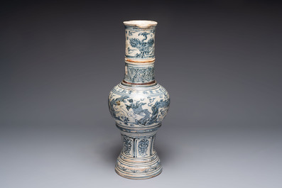 A large Annamese or Vietnamese blue and white inscribed two-piece altar vase, 16th C.
