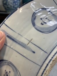A Chinese blue and white 'Kraak' dish and a plate with deer and birds, Wanli