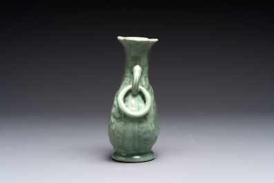 A Chinese Longquan celadon 'shou' vase with handles, Ming