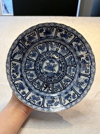 Seven Chinese blue and white plates with floral design, Kangxi