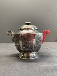 Two Vietnamese silver teapots and a covered sugar bowl, marked Donghung, ca. 1900