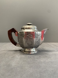Two Vietnamese silver teapots and a covered sugar bowl, marked Donghung, ca. 1900
