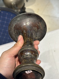 A Chinese bronze 'gu' vase and a bronze covered ewer for the Islamic market, Ming