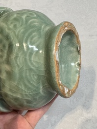 A Chinese Longquan celadon 'shou' vase with handles, Ming
