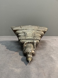 A Cambodian silver repouss&eacute; Buddha with inscription, 19th C.
