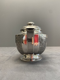 Two Vietnamese silver teapots and a covered sugar bowl, marked Donghung, ca. 1900