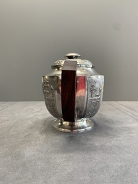 Two Vietnamese silver teapots and a covered sugar bowl, marked Donghung, ca. 1900
