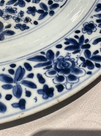 A pair of Chinese blue and white dishes with floral design, Chenghua mark, Kangxi
