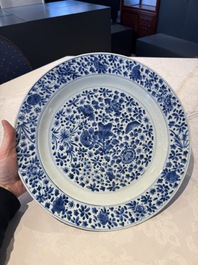 A pair of Chinese blue and white dishes with floral design, Chenghua mark, Kangxi