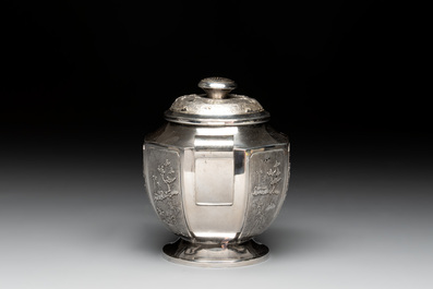 Two Vietnamese silver teapots and a covered sugar bowl, marked Donghung, ca. 1900