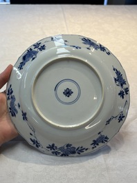 Seven Chinese blue and white plates with floral design, Kangxi