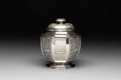 Two Vietnamese silver teapots and a covered sugar bowl, marked Donghung, ca. 1900