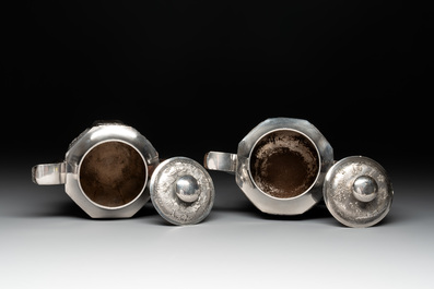 Two Vietnamese silver teapots and a covered sugar bowl, marked Donghung, ca. 1900