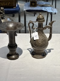 A Chinese bronze 'gu' vase and a bronze covered ewer for the Islamic market, Ming