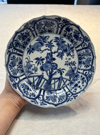 Seven Chinese blue and white plates with floral design, Kangxi