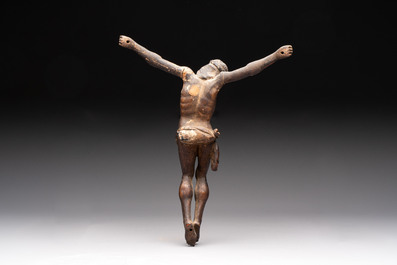 A carved wooden Corpus Christi with traces of polychromy, Spain, 16/17th C.