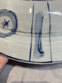 A Chinese blue and white 'Kraak' dish and a plate with deer and birds, Wanli