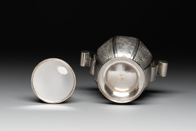 Two Vietnamese silver teapots and a covered sugar bowl, marked Donghung, ca. 1900