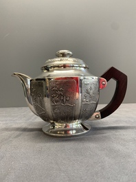 Two Vietnamese silver teapots and a covered sugar bowl, marked Donghung, ca. 1900