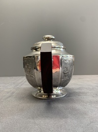 Two Vietnamese silver teapots and a covered sugar bowl, marked Donghung, ca. 1900