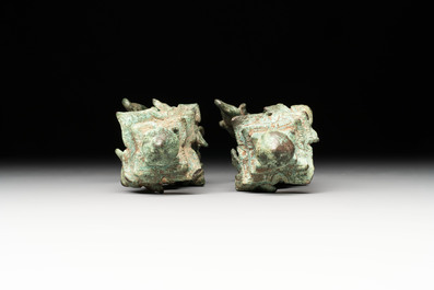 Three palanquin hooks, a bronze sculpture of naga Mucalinda and an elephant-form kendi, Cambodia, 13th C. and earlier