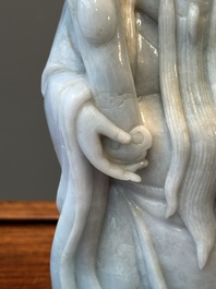 A Chinese celadon and white jade figure of Lu Xing, 20th C.