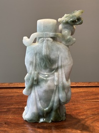 A Chinese celadon and white jade figure of Lu Xing, 20th C.