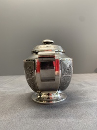 Two Vietnamese silver teapots and a covered sugar bowl, marked Donghung, ca. 1900