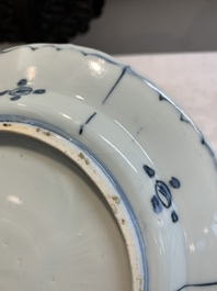 A Chinese blue and white 'Kraak' dish and a plate with deer and birds, Wanli