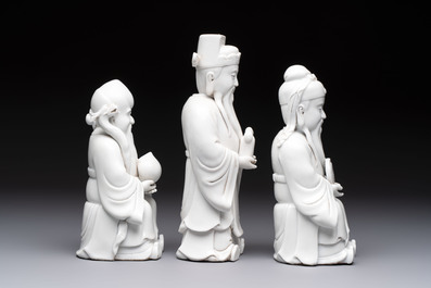 A set of three Chinese Dehua blanc de Chine 'Sanxing' figures, 20th C.