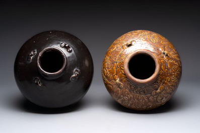 A Chinese black-glazed jar and a brown-glazed jar, Ming/Qing