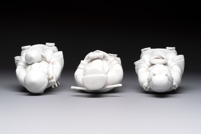 A set of three Chinese Dehua blanc de Chine 'Sanxing' figures, 20th C.